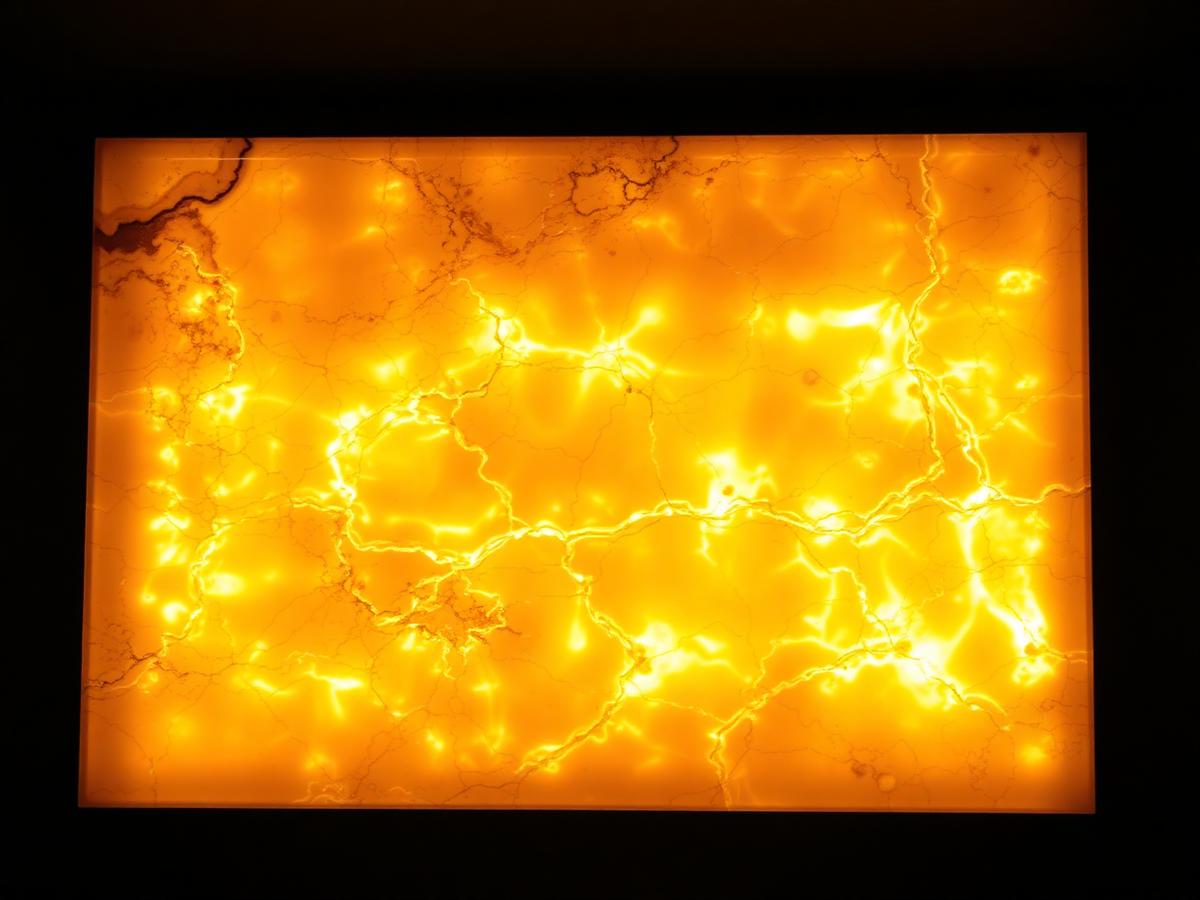 Painel de ônix retroiluminado com veios âmbar