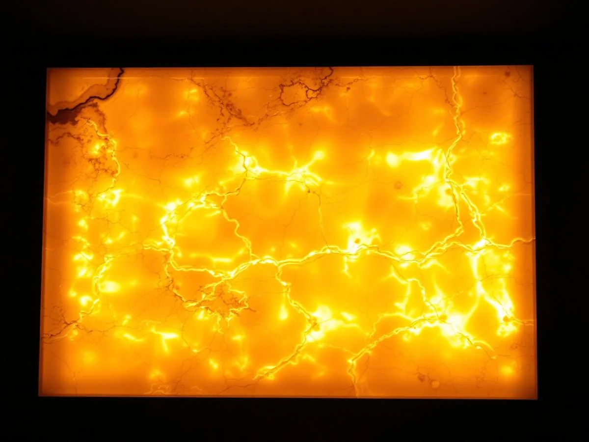 Painel de ônix retroiluminado com veios âmbar